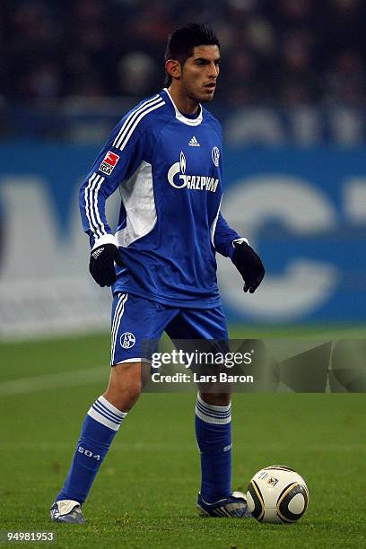 Carlos Zambrano of Schalke runs with the ball during the Bundesliga match between FC Schalke 04 and FSV Mainz 05 at Veltins Arena on December 18,...