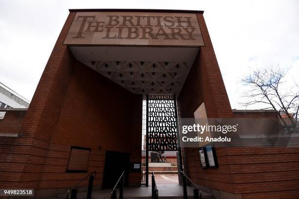 Photo taken on March 23, 2018 shows the entrance of the British Library within the "World Book Day" in London, United Kingdom. The British Library is...