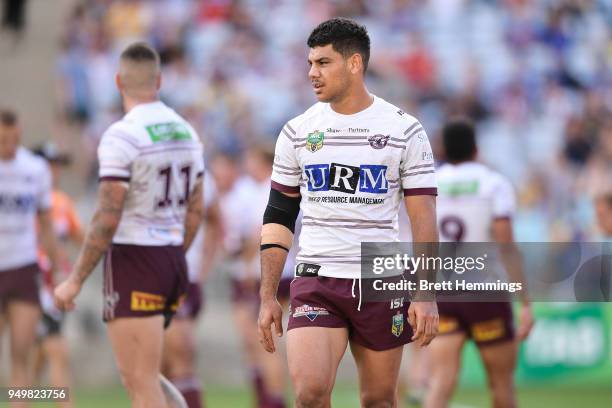 Brian Kelly of Manly looks on during the round seven NRL match between the Parramatta Eels and the Manly Sea Eagles at ANZ Stadium on April 22, 2018...