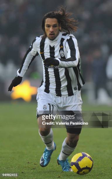 Carvalho De Oliveira Amauri of Juventus FC in action during the Serie A match between Juventus FC and Catania Calcio at Stadio Olimpico on December...