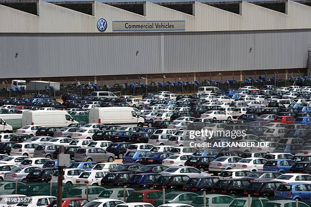 Job losses take cheer out of Christmas for South Africans*** Recent picture showing hundreds of cars at the Volkswagen plant in Port Elizabeth on...