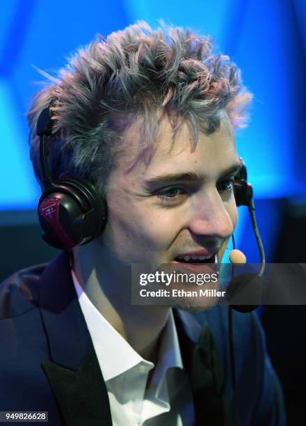 Twitch streamer and professional gamer Tyler "Ninja" Blevins streams during Ninja Vegas '18 at Esports Arena Las Vegas at Luxor Hotel and Casino on...