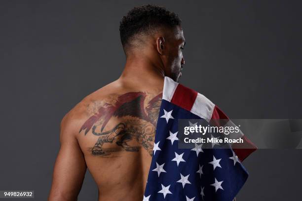 Kevin Lee poses for a portrait backstage after his victory over Edson Barboza during the UFC Fight Night event at the Boardwalk Hall on April 21,...