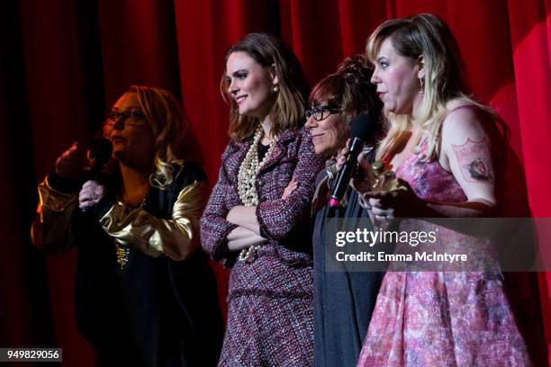 Nicole Sullivan, Emily Deschanel, Mindy Sterling, and Kirsten Vangsness attend 'CATstravaganza featuring Hamilton's Cats' on April 21, 2018 in...