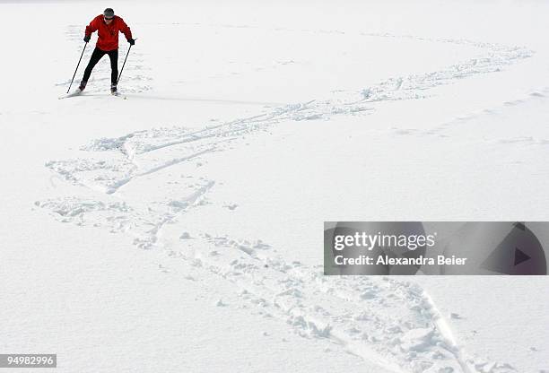 Man skis on the Wessling lake on December 21, 2009 in Wessling, Germany. Heavy snowfall hit Bavaria.