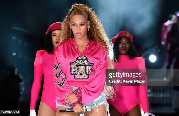 Beyonce Knowles performs onstage during the 2018 Coachella Valley Music And Arts Festival at the Empire Polo Field on April 21, 2018 in Indio,...