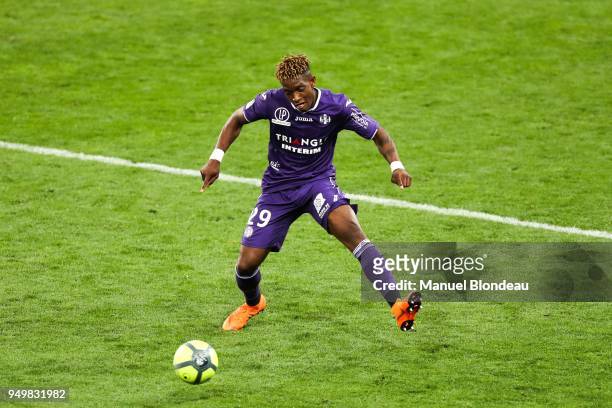 Jacques Francois Moubandje of Toulouse during the Ligue 1 match between Toulouse and Angers SCO at Stadium Municipal on April 21, 2018 in Toulouse, .