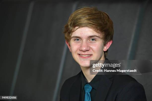 Actor Aiden Flowers attends 'Robin: Watch for Wishes' premiere at Cinestar on April 21, 2018 in Ingolstadt, Germany.