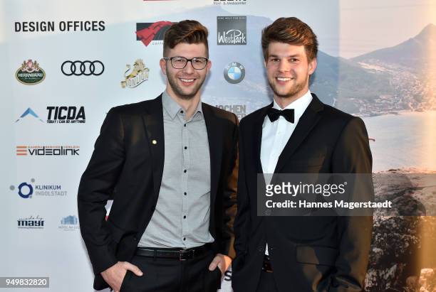 Film director Kevin Schmutzler and his brother Tobias Schmutzler attend 'Robin: Watch for Wishes' premiere at Cinestar on April 21, 2018 in...