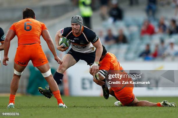David Pocock of the Brumbies evades a tackle during the round 10 Super Rugby match between the Brumbies and the Jaguares at University of Canberra...