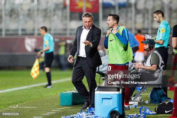 Frederic Hantz coach of Metz and Danijel Milicevic of Metz during the Ligue 1 match between Metz and SM Caen at on April 21, 2018 in Metz, .