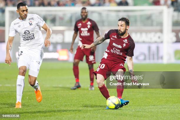 Julian Palmieri of Metz during the Ligue 1 match between Metz and SM Caen at on April 21, 2018 in Metz, .