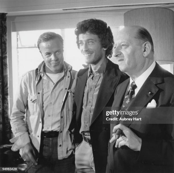 Italian film director Franco Zeffirelli, English actor Robert Powell and British showbusines impresario Sir Lew Grade , 1st August 1975. Powell is to...