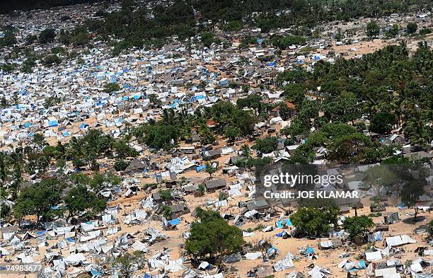 General view of the abandoned 'conflict zone' where Tamil Tigers separatists made their last stand before their defeat by the Sri Lankan army in the...