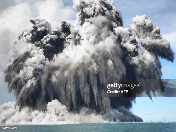Picture dated March 18, 2009 showing an undersea volcano eruption about 10 to 12 kilometres off the Tongatapu coast of Tonga sending plumes of steam...