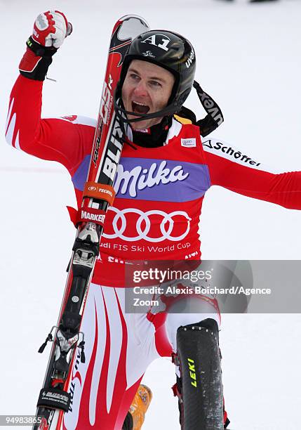 Reinfried Herbst of Austria takes the first place during the Audi FIS Alpine Ski World Cup Men's Slalom on December 21, 2009 in Alta Badia, Italy.