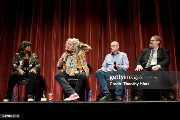 Chaz Ebert, Jeff Dowd, Nate Kohn, and Peter Sobczynski attend the Roger Ebert Film Festival on Day four at the Virginia Theatre on April 21, 2018 in...