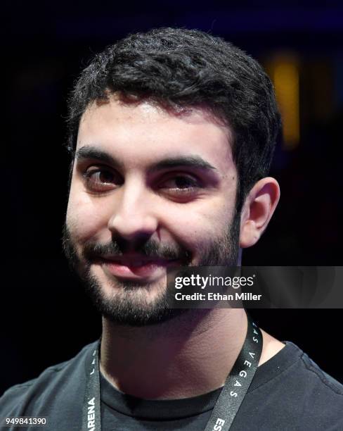 Gamer Maurilio "Blind" Gramajo of California waits to be interviewed after he won his second straight match of "Fortnite" while playing against...