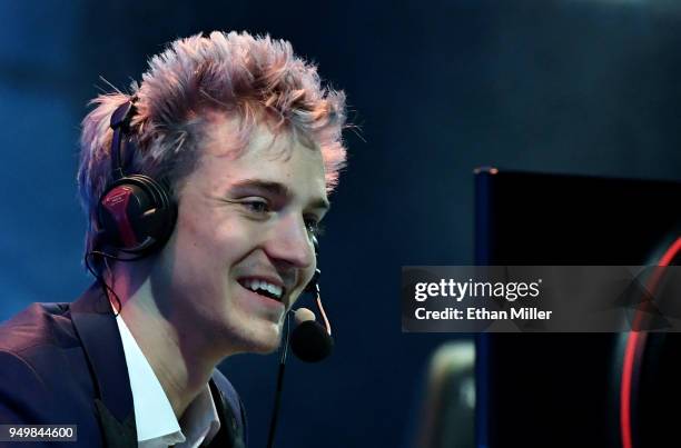 Twitch streamer and professional gamer Tyler "Ninja" Blevins streams during Ninja Vegas '18 at Esports Arena Las Vegas at Luxor Hotel and Casino on...