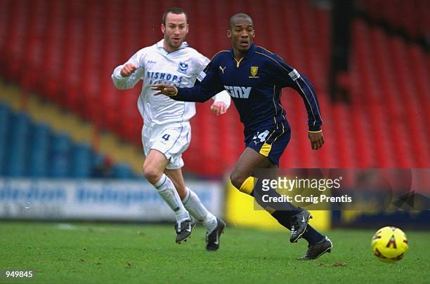 Damien Francis of Wimbledon in action during the Nationwide Division One match against Portsmouth at Selhurst Park,London,England.The match ended in...