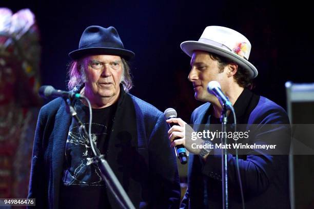 Neil Young and Chris Stills perform during the 5th Annual Light Up The Blues Concert an Evening of Music to Benefit Autism Speaks at Dolby Theatre on...