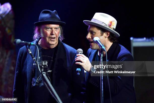 Neil Young and Chris Stills perform during the 5th Annual Light Up The Blues Concert an Evening of Music to Benefit Autism Speaks at Dolby Theatre on...
