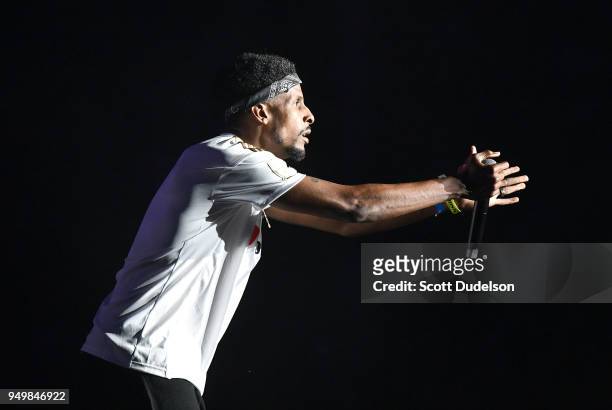 Rapper Stix performs onstage during the KDay 93.5 Krush Groove concert at The Forum on April 21, 2018 in Inglewood, California.
