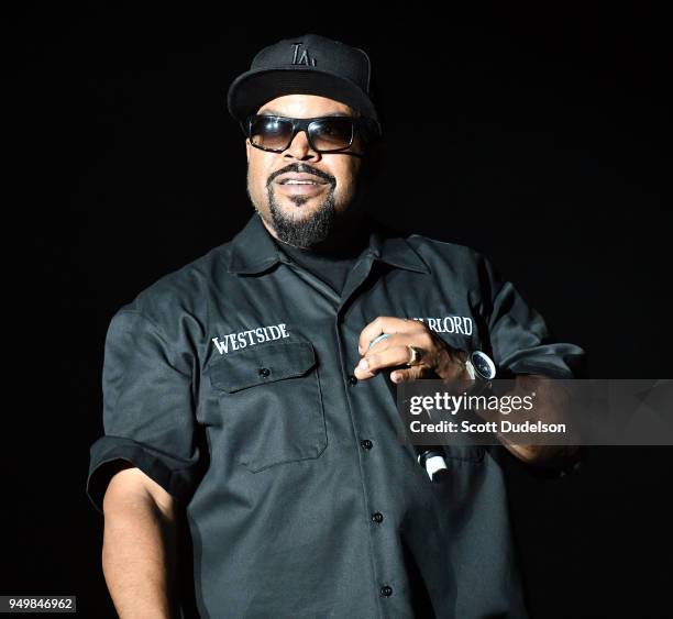 Rapper Ice Cube performs onstage during the KDay 93.5 Krush Groove concert at The Forum on April 21, 2018 in Inglewood, California.