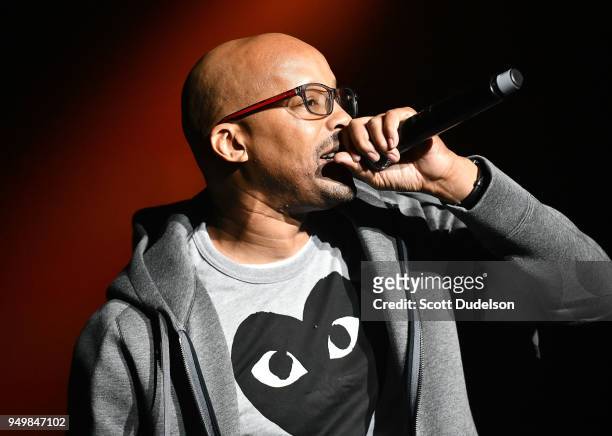 Rapper Warren G performs onstage during the KDay 93.5 Krush Groove concert at The Forum on April 21, 2018 in Inglewood, California.