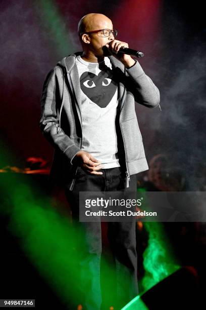 Rapper Warren G performs onstage during the KDay 93.5 Krush Groove concert at The Forum on April 21, 2018 in Inglewood, California.