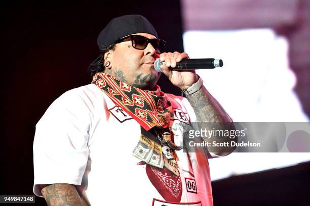 Rapper The Native performs onstage during the KDay 93.5 Krush Groove concert at The Forum on April 21, 2018 in Inglewood, California.