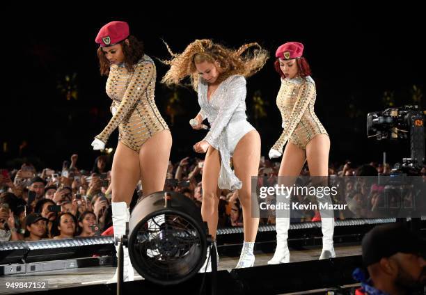 Beyonce Knowles performs onstage during the 2018 Coachella Valley Music And Arts Festival at the Empire Polo Field on April 21, 2018 in Indio,...