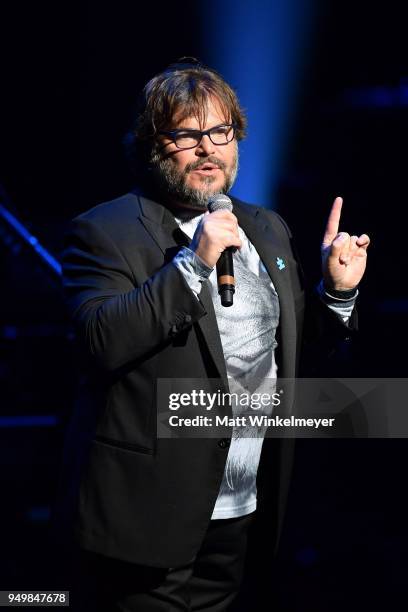 Jack Black speaks onstage during the 5th Annual Light Up the Blues Concert an Evening of Music to Benefit Autism Speaks at Dolby Theatre on April 21,...