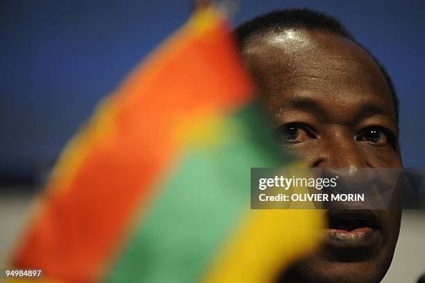 Burkina Faso's President Blaise Compaore gives a press conference at the Bella Center in Copenhagen on December 17, 2009 on the 11th day of the COP15...