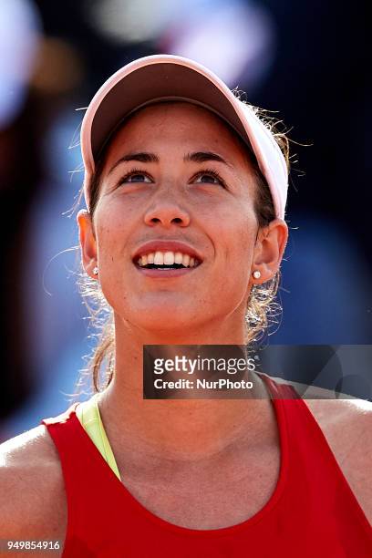 Garbine Muguruza of Spain smiles after the victory in her match against Montserrat Gonzalez of Paraguay during day one of the Fedcup World Group II...