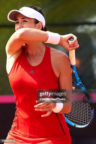 Garbine Muguruza of Spain in action in her match against Montserrat Gonzalez of Paraguay during day one of the Fedcup World Group II Play-offs match...