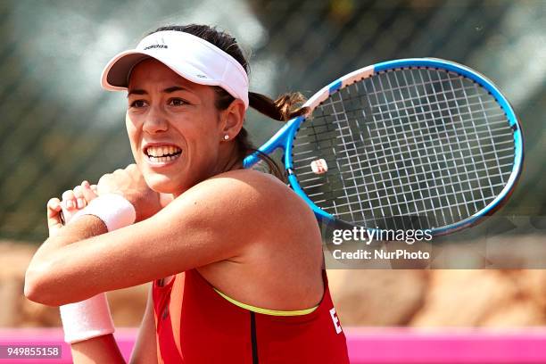 Garbine Muguruza of Spain in action in her match against Montserrat Gonzalez of Paraguay during day one of the Fedcup World Group II Play-offs match...