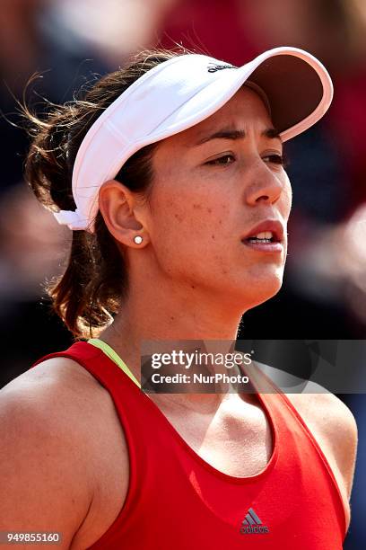 Garbine Muguruza of Spain looks on in her match against Montserrat Gonzalez of Paraguay during day one of the Fedcup World Group II Play-offs match...