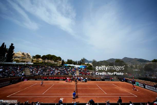 General view of the main court during the match between Carla Suarez Navarro of Spain and Veronica Cepede Royg of Paraguay during day one of the...
