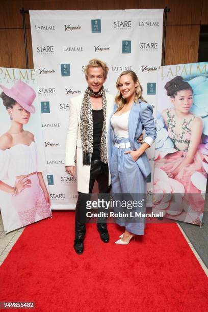 Fashion Stylist Derek Warburton and Actor Danielle Savre attend the LaPalme Magazine Spring Issue Launch at Vespaio on April 21, 2018 in Los Angeles,...