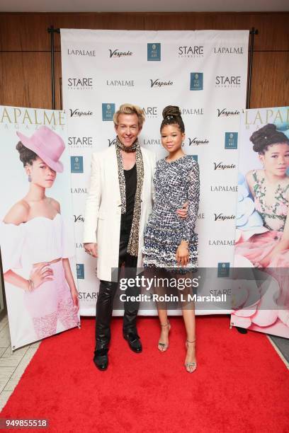 Fasion Stylist Derek Warburton and Actor Storm Reid attend the LaPalme Magazine Spring Issue Launch at Vespaio on April 21, 2018 in Los Angeles,...