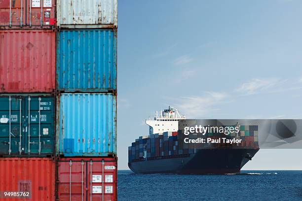 shipping containers and ship - container ship stock pictures, royalty-free photos & images