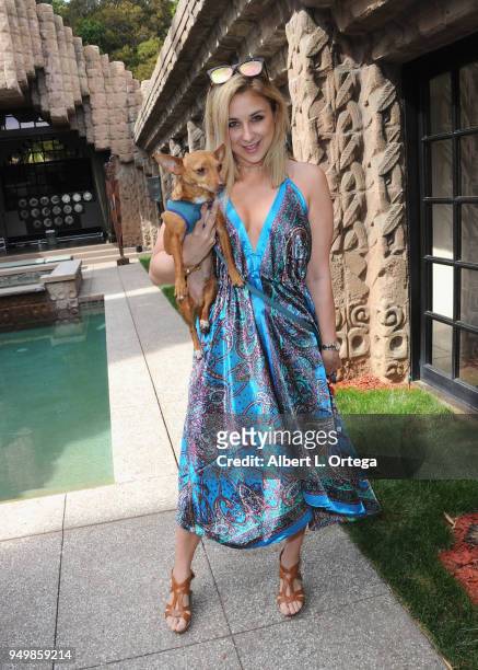 Victoria Fratz with Tink arrives for Brand Bash Canine's And Cocktails To Benefit The Little Red Dog held at Sowden House on April 21, 2018 in Los...