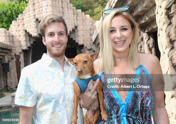 Aaron Fradkin and Victoria Fratz with Tink arrives for Brand Bash Canine's And Cocktails To Benefit The Little Red Dog held at Sowden House on April...