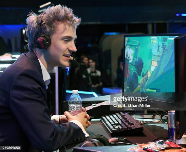 Twitch streamer and professional gamer Tyler "Ninja" Blevins streams during Ninja Vegas '18 at Esports Arena Las Vegas at Luxor Hotel and Casino on...