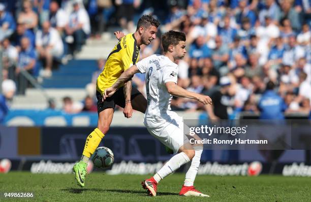 Manuel Farrona Pulido of Fortuna Koeln and Bjoern Rother of 1. FC Magdeburg compete during the 3. Liga match between 1. FC Magdeburg and SC Fortuna...