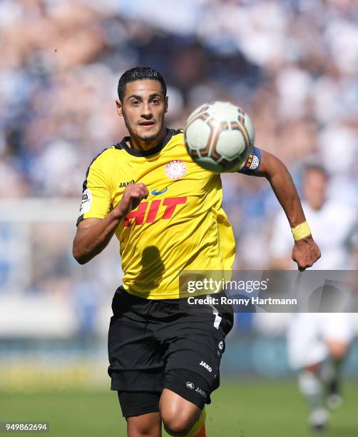 Hamdi Dahmani of Fortuna Koeln focusses the ball during the 3. Liga match between 1. FC Magdeburg and SC Fortuna Koeln at MDCC-Arena on April 21,...