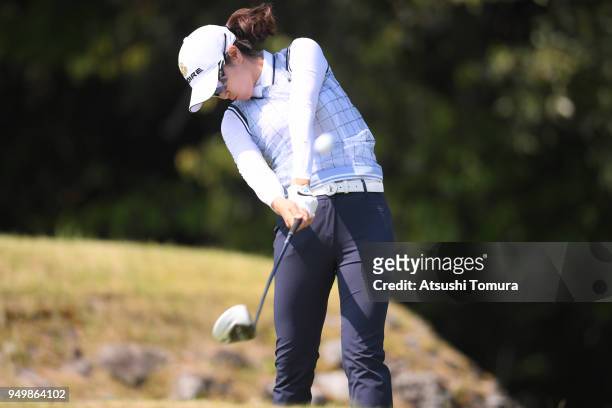 Jae-Eun Chung of South Korea hits her tee shot on the 3rd hole during the final round of the Fuji Sankei Ladies Classic at Kawana Hotel Golf Course...
