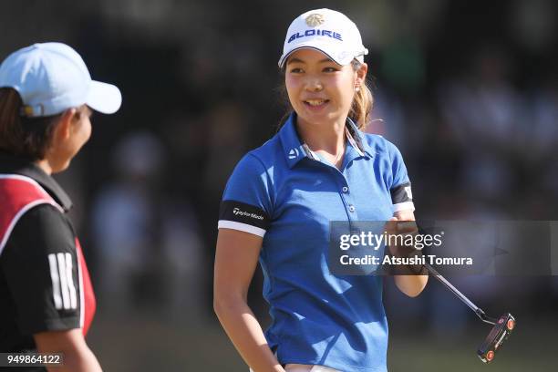 Kyoka Matsumori of Japan smiles during the final round of the Fuji Sankei Ladies Classic at Kawana Hotel Golf Course Fuji Course on April 22, 2018 in...