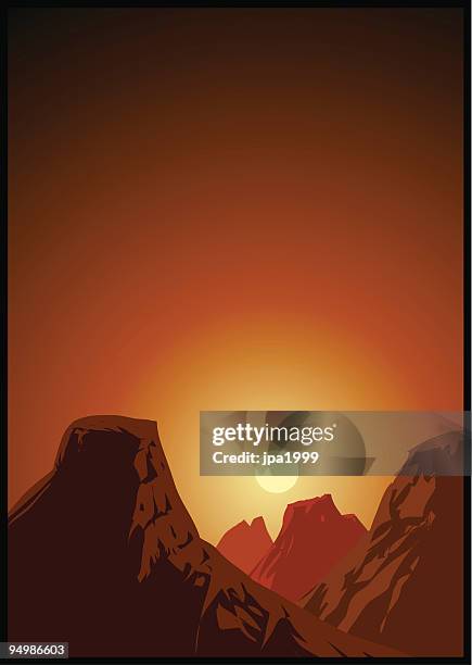 sunset at the mountains - desert sunset stock illustrations